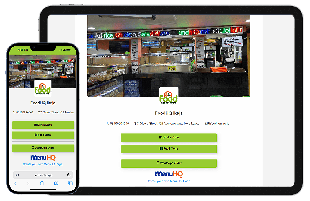 MenuHQ Sample Landing Pages